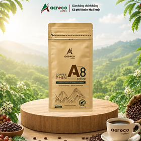Cà phê AEROCO A8, gói 250g, pha phin, nguyên chất 100% rang mộc hậu vị ngọt thơm quyến rũ