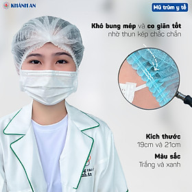 Mũ trùm đầu y tế, nón con sâu Khánh An bịch 100 cái dùng trong môi trường y tế, thí nghiệm, điện tử, thực phẩm, spa