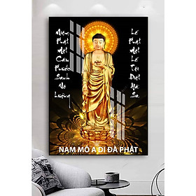 Tranh Laminate Tráng Gương - Tranh Treo Tường Phòng Thờ Đức Phật Đứng Trên Tòa Sen