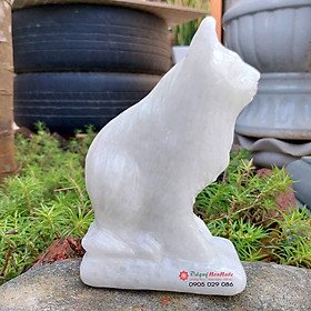 Tượng đá mèo 12 con giáp phong thủy đá trắng 12cm đá Non Nước