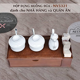 Mua Hộp đựng đũa muỗng nhà hàng quán ăn có ngăn để hủ gia vị  tăm  khăn giấy. hộp đựng đũa thìa có nắp đậy bằng gỗ Nhatvywood NV5321