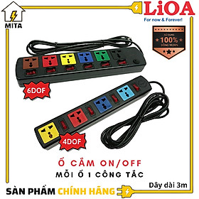 Ổ cắm điện LiOA đa năng - Ổ on/off 4 lỗ, 6 lỗ mỗi ổ 1 công tắc dây dài 3m
