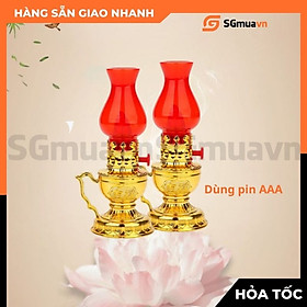 Mua 1 Cặp 2 Đèn thờ dùng pin đế vàng trang trí bàn thờ gia tiên