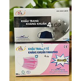 Combo 2 Hộp Khẩu Trang Y Tế 4 Lớp Nam Anh Hộp 50 Cái - Màu Đen, Màu Hồng