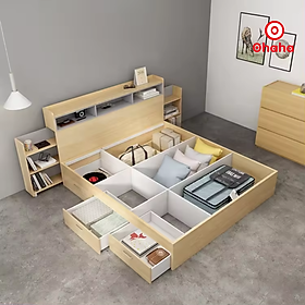Mua  Kèm Ảnh Thực Tế - Miễn phí vận chuyển & Lắp đặt  GIƯỜNG NGỦ GỖ OHAHA CAO CẤP - NHIỀU NGĂN TIỆN DỤNG - GC043