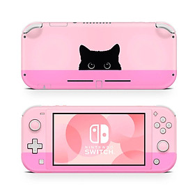 Skin decal dán Nintendo Switch Lite mẫu con mèo đen trên nền hồng (dễ dán, đã cắt sẵn)