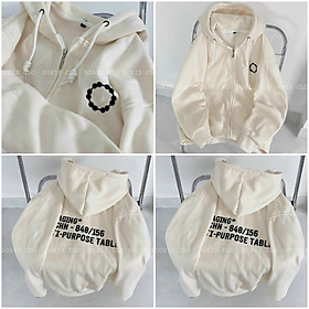 Hình ảnh Áo khoác Nỉ - Hoodie Khóa Kéo Zip Có Nón Mũ Logo Chữ - Form Rộng Unisex Cặp Nam Nữ Hàn Quốc Đẹp - Chống Nắng Thu Đông