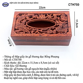 Hộp Giấy Ăn Bằng Gỗ Hương (Cỡ lớn - đủ mẫu) Đục Khắc Hoa Văn Tinh Xảo/Độc Đáo