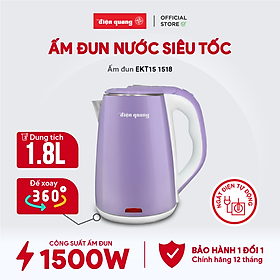 Ấm đun nước siêu tốc Điện Quang ĐQ EKT15 1518 - Inox chất lượng cao, đế xoay 360 độ, tự động ngắt điện - Hàng chính hãng