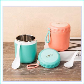 Mua Ca giữ nhiệt kiêm bình ủ cháo ruột inox cao cấp 430ml vỏ ngoài bằng nhựa cách nhiệt  thiết kế đẹp hiện đại có móc treo dễ mang đi xa (Tặng kèm thìa nhựa)