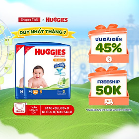 Combo 2 gói Tã/bỉm quần HUGGIES SKINCARE gói M76+8/L68/XL60/XXL54 (M56/L48/XL40/XXL36+8)