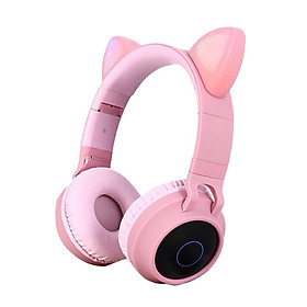 Bluetooth Stereo Cat Ear Headphones LED Light Flashing Glowing Headset Pink