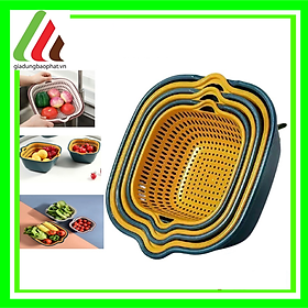Bộ thau kèm rổ nhựa vuông 6 món xếp gọn màu sắc hiện đại đẹp mắt tiện dụng