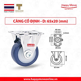 Mua Bánh xe đẩy PU tải nhẹ càng cố định - 50-65-75mm - Happy Move Thái Lan
