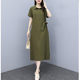 Đầm suông cỏ sơ mi linen công sở form rộng, 2 túi chéo siêu xinh, phong cách Hàn Quốc thanh lịch CS61