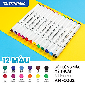 Bút dạ màu 2 đầu Art Marker Thiên Long Colokit - Bút dạ 12/24 màu, mực bền màu, mau khô dùng vẽ tranh, calligraphy