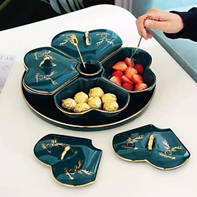 Mua (HÀNG CÓ SẴN)Khay sứ xanh cổ vịt đựng bánh mứt kẹo ngày Tết cao cấp giúp bàn trà ngày xuân thêm phần ấm cúng