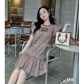 VÁY ĐI CHƠI, VÁY SUÔNG KẺ TAY BÈO DÁNG XÒE CỰC KUTE
