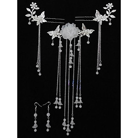 Bộ trâm cài tóc gắn hoa điệp nữ tính phong cách cổ trang ( bộ 3 món ) tặng thẻ Vcone