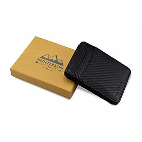 Ví Nam Hunterson Màu Carbon - Da thật 100% - sử dụng mở đóng khác biệt - kích thước 102 x 75 x 8 mm .Hàng chính hãng