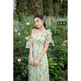 Đầm midi hoa voan lệch vai phối nơ thời trang SIXDO-Z