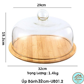 Mua Úp bánh thủy tinh kèm khay gỗ tre 29cm  32cm