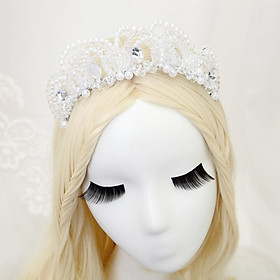 Crystal Pearls Chain Headband Tiara for Wedding Bride Prom Girls