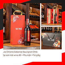 Hộp sơn mài wine đỏ 1 chai rượu vang Chile Huso Cabernet Sauvignon