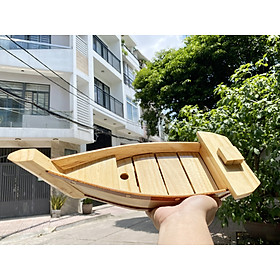 Hình ảnh [Sushi Sashimi] Khay thuyền gỗ Thông 35cm trang trí món ăn