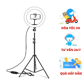 Đèn Livestream size 26 36 45 cm và chân đế 2m hỗ trợ chụp ảnh Make up trang điểm nhiều chế độ sáng, kèm kẹp điện thoại - Hàng chính hãng