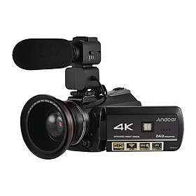 Máy Quay Phim Andoer AC3 4K UHD Tích Hợp Màn Hình Cảm Ứng Kèm Ống Kính Góc Rộng 0.39X + Micro Rời (24MP)