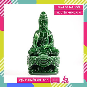 Tượng phật Bồ Tát Quan Âm ngồi đài sen nguyên khối ngọc xanh - Cao 19cm