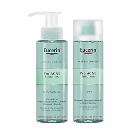 COMBO CHUYÊN BIỆT KHÁNG KHUẨN LÀM SE KHÍT LỖ CHÂN LÔNG CHO DA NHỜN MỤN EUCERIN PRO ACNE CLEANSING GEL 200ML + EUCERIN PRO ACNE TONER 200ML