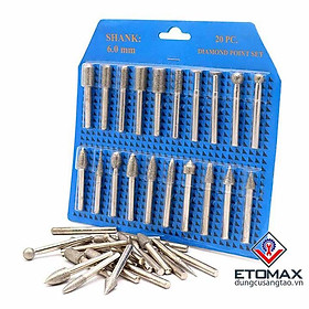 Bộ 20 mũi khắc mài hợp kim trục 6mm