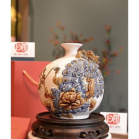 Mua Bình hút lộc Bát Tràng  đắp nổi Công Xoè size 22cm  men màu phong thuỷ  hàng loại 1