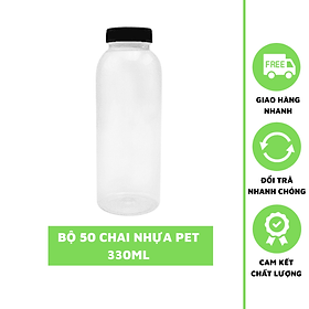BỘ Chai Nhựa PET Tròn Đen Lớn 330ml