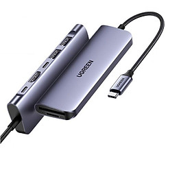 Ugreen 15214 to 2 x USB 3.0 + 1 x USB-C 5gbps + 1 x USB-C PD 100W + 1 x HDMI 4k30Hz + 1 x SD + 1 x TF Bộ chuyển đổi USB type C CM195 20015214 - Hàng chính hãng
