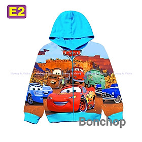 Áo khoác cho bé trai hình xe Mc Queen từ 14-43kg. Chất thun cotton da cá, in 3d giặt không bong chóc