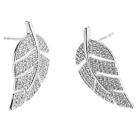 Fashion  Rhinestone Simple Leaf Women Bridal Jewelry Ear Stud Earrings