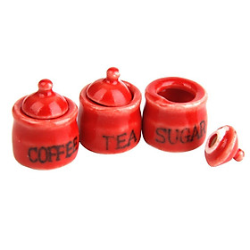 3-4pack 1/12 Ceramic Dollhouse Miniature Storage Jars Decoration 1 Set Red