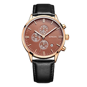  Đồng hồ đeo tay Quartz Chrono 30M Thời trang Sang trọng Da thật Phát sáng SONGDU -Màu Vàng hồng & cà phê