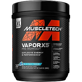 Thực phẩm bổ sung Pre-Workout Vapor X5 của MuscleTech - Nhãn đen mới mạnh mẽ - Hỗ trợ tăng sức mạnh, sức bền, tăng sự tập trung tỉnh táo cho người tập luyện thể hình và thể thao – 30 lần dùng