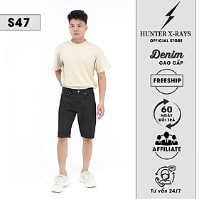 Quần Short Jeans Nam Cao Cấp HUNTER X-RAYS  Form Slimfit Cotton Màu Đen Indigo Độc Quyền S47