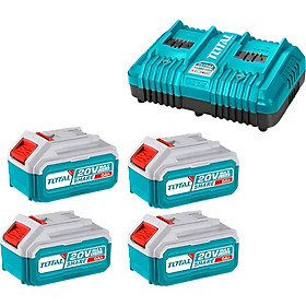 BỘ 4 PIN TFBLI2053 VÀ 1 SẠC ĐÔI TFCLI2034E DÙNG PIN 20V TOTAL TFBCLI20245 - HÀNG CHÍNH HÃNG