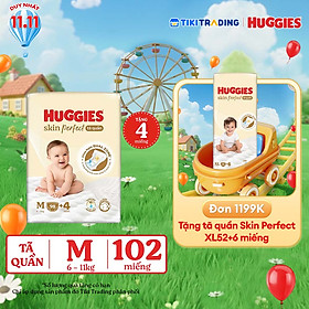 Tã quần Huggies Skin Perfect Mega Jumbo M98+4 miếng với 2 vùng thấm giảm kích ứng da