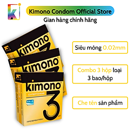 Combo 3 hộp Bao cao su Kimono Gold Siêu mỏng 0.02mm - Bôi trơn gốc nước - Loại 3 bao/hộp
