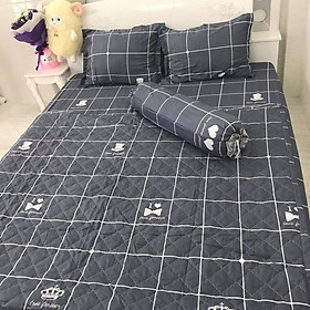 Set 3 món ga gối Poly cotton Houston PL2 - Kẻ râu ghi + Tặng 1 vỏ gối ôm