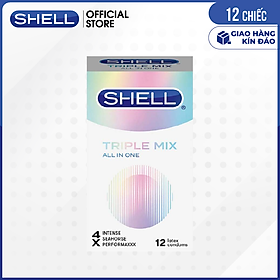 Hộp 12 cái Bao cao su Shell Triple Mix - Siêu mỏng, mát lạnh, gân gai