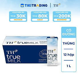 Thùng 12 hộp sữa tươi tiệt trùng TH true MILK có đường 1 L (1 L x 12)