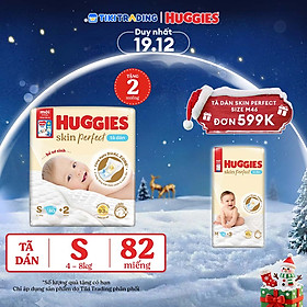 Tã/bỉm dán sơ sinh Huggies Skin Perfect S 80+2 miếng với 2 vùng thấm giảm kích ứng da